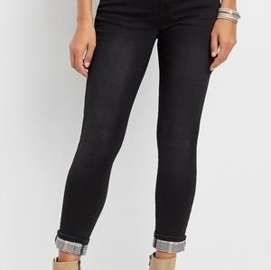 Black denim flex jeans plaid cuff L